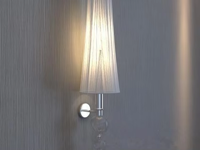 Modern Wall Sconce With White Pleated Lampshade And Silver Base On Gray Textured Wall 3d model