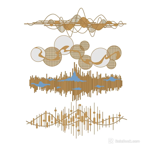 Abstract Wall Decor With Geometric Shapes Wavy Lines And Colorful Patterns 3d model