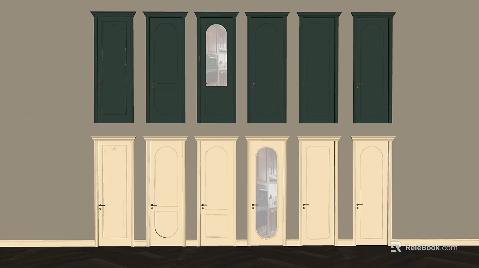 Hinged Doors In Various Designs Different Colors With Glass And Solid Panels For Home 3d model 