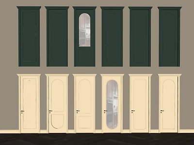 French swing door cream single door 3d model French swing door cream single door 3d model