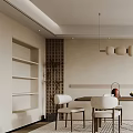 Modern Restaurant Interior Design With Dining Table Chairs Pendant Lights Brick Wall And Plant