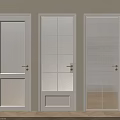 Three Different Designed Hinged Doors With Glass Panels And Light Colored Frames