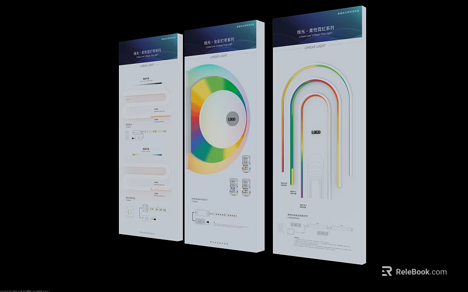 Three Panel Color Design Guide With Wheel Charts And Rainbow Arcs 3d model 
