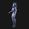 Futuristic Sci Fi Female Game Character With Mechanical Armor Purple Hair And Horns Design
