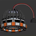 Industrial Equipment Circular Design With Blue Glowing Center Orange Modules And Wired Connection