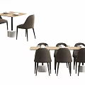 Modern Dining Table Set With Brown Chairs And Wooden Tabletop Design 3d model