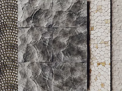 Diverse Floor Tiles Collection Featuring Stone Pattern Mosaic Design And Gray White Colors 3d model