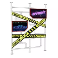 Decorative Ornament Set with Neon Cyber Fast Lane Signs Metal Frame and Caution Tape