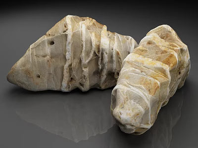 Natural Layered Stones With Beige White Brown Texture And Reflection On Gray Background 3d model