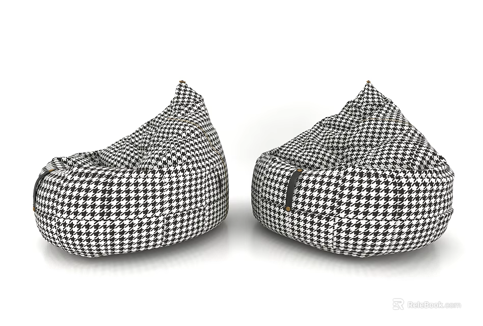 Modern Black And White Houndstooth Pattern Bean Bag Chair Pair For Living Room 3d model 