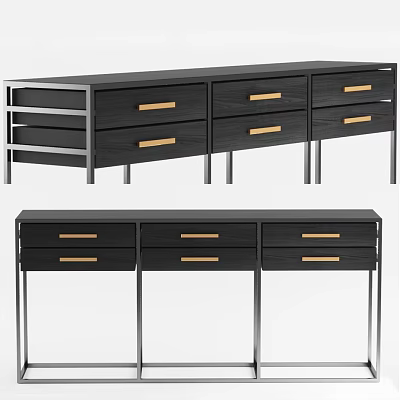 Modern Hallway Cabinet And Sideboard With Storage Drawers Wooden Handles And Metal Legs 3d model