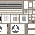 Various Air Conditioner Vents With Grille Panels Fan Components And Different Designs