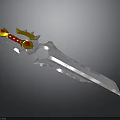Fantasy Sword With Golden Hilt Red Decorations And Silver Sharp Blade