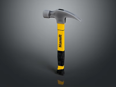 Sturdy Gray Hammer With Yellow Black Handle And Hamr Brand Logo Design 3d model