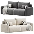 Modern Neutral Sofa Interior With Patterned Pillows And Soft Knit Blanket Decor 3d model