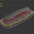 Long Building Model With Brown Roof And Green Yellow Plants On Light Base