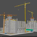 Active Construction Site With Multiple High Rise Buildings And Working Cranes 3d model