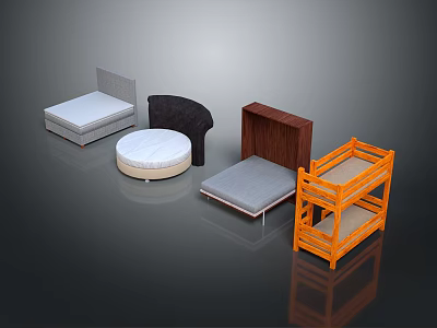 Contemporary Double Bed Design with Linen Upholstered Headboard and Wooden Frame 3d model