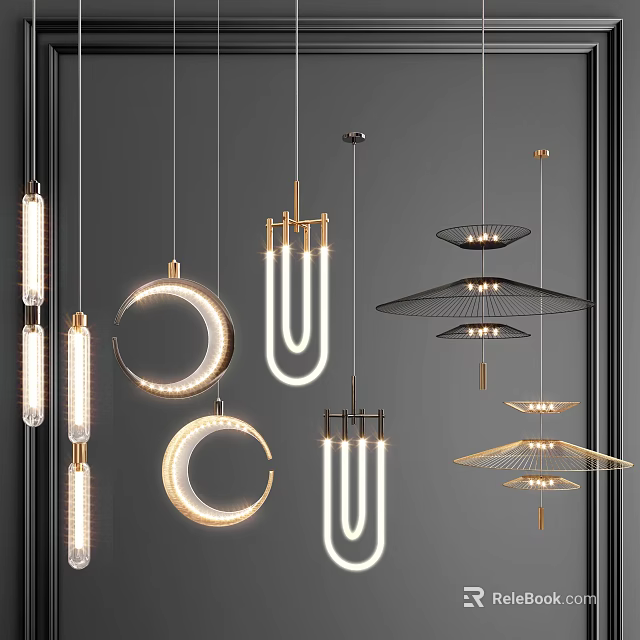 Modern Pendant Lights With Geometric Shapes Metal Frames And LED Lighting Designs 3d model 