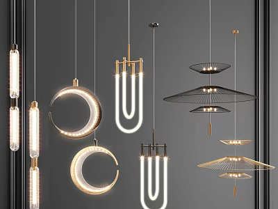 Modern Pendant Lights With Geometric Shapes Metal Frames And LED Lighting Designs 3d model