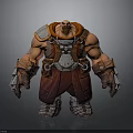 Strong Muscular Man In Orange Red Outfit With Leather And Metal Armor