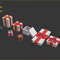 Various Sizes White Gift Boxes With Red Ribbons And Open Green Blue Present
