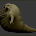 Game Movie Character With Yellow Eyes Wrinkled Skin And Round Body Creature