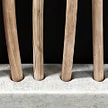 Wooden Slatted Room Divider With Curved Vertical Strips For Interior Partition