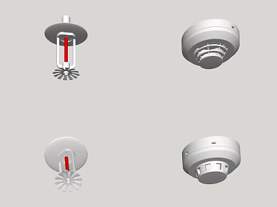 Various Types Of Ceiling Mounted Fire Safety Equipment Including Sprinklers And Detectors 3d model