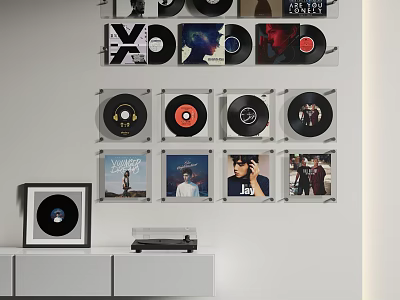 Digital Vinyl Record Wall Display with Storage Shelves and Player Unit 3d model