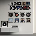 Digital Vinyl Record Wall Display with Storage Shelves and Player Unit