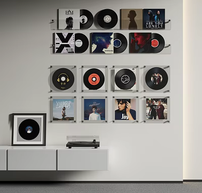 Digital Vinyl Record Wall Display with Storage Shelves and Player Unit 3d model