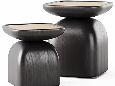 Modern Minimalist Side Tables With Black Wooden Square Base And Beige Marble Bowl Tray 3d model