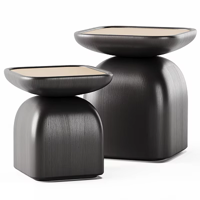 Modern Minimalist Side Tables With Black Wooden Square Base And Beige Marble Bowl Tray 3d model