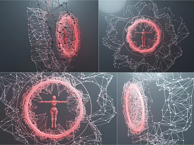 Digital Art 3D Structure With Red Circular Ring And Human Figure Outline 3d model