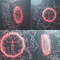 Digital Art 3D Structure With Red Circular Ring And Human Figure Outline