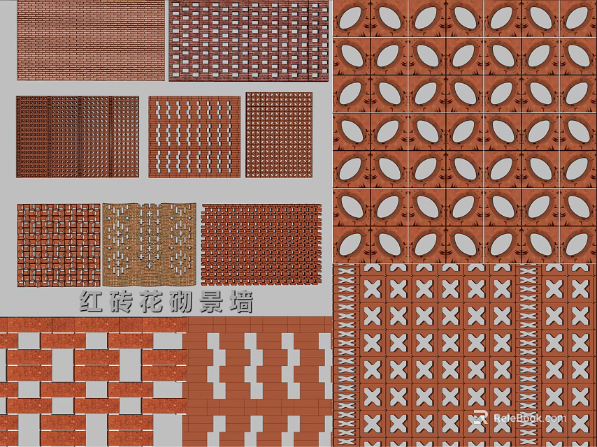 Red Rust Brickwork Screen Wall With Geometric Patterns And Decorative Design 3d model