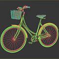 Vintage Bicycle With Black Frame Yellow Fenders Red Seat And Basket