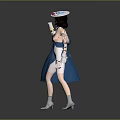 Game Movie Character In Blue Dress With White Hat Red Decoration Holding Ice Cream