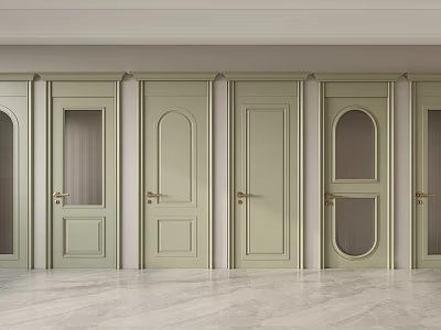 Light Green Interior Swing Doors With Various Designs And Glass Panels 3d model