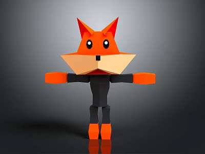 Sculpture Carving of 3D Geometric Fox Figure with Orange Black Color and Cartoon Abstract Shape 3d model