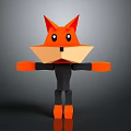 Sculpture Carving of 3D Geometric Fox Figure with Orange Black Color and Cartoon Abstract Shape