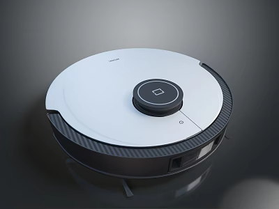 Modern Robot Vacuum Cleaner With White Top Black Circular Button And Black Edge Design 3d model