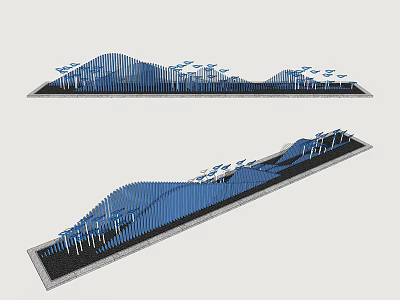 Modern Wavy Blue Architectural Structure With White Decorative Elements And Landscape Design 3d model