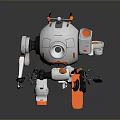 Game And Movie Robot Character With White Orange Mechanical Design Round Head Arms And Antennas