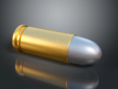 Shiny Gold And Silver Weapon Bullet With Metallic Reflection On Dark Background 3d model