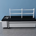 Functional Workbench with Black Countertop White Shelf Sink Faucet and Storage Cabinets
