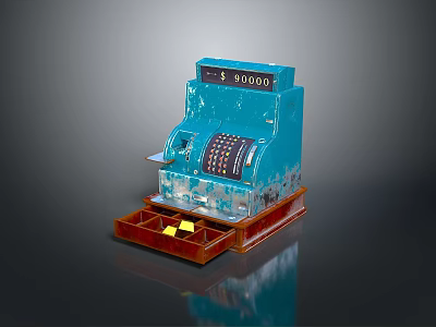 Vintage Cash Register With Blue Body Classic Design Numeric Display And Drawer 3d model