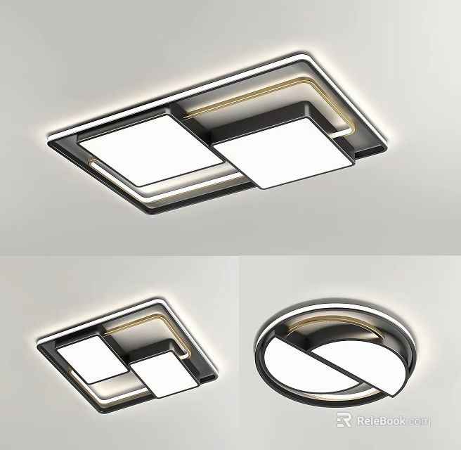 Modern LED Flush Mount Ceiling Light With Metal Frame Square Round Design 3d model
