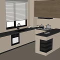 Modern Kitchen Interior With Wood Cabinets Black Countertop Island And Appliances